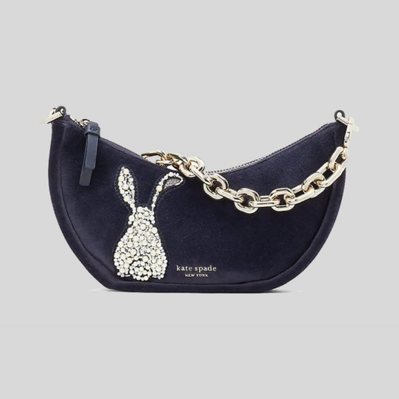 NEW Kate Spade ♠️ Smile Bunny Blue Velvet Crossbody - Picture 3 of 7